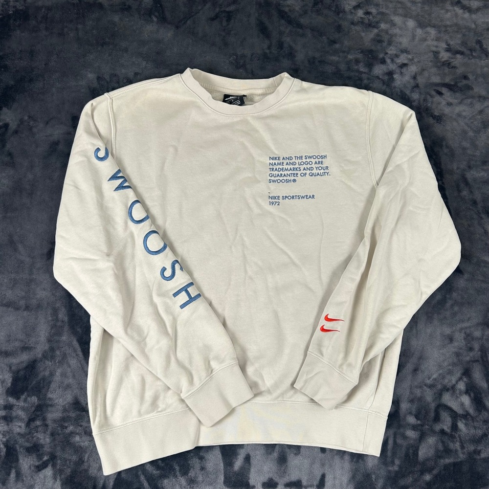 Nike Sweatshirt Mens Medium Cream Sportswear Graphic Logo Pullover 2246